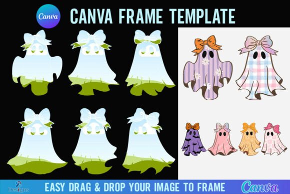 Halloween Cute Ghost Canva Frame Bow Boo: A Spooky-Sweet Design Asset