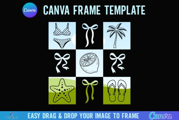 Summer Beach Canva Frame Checkered Bow